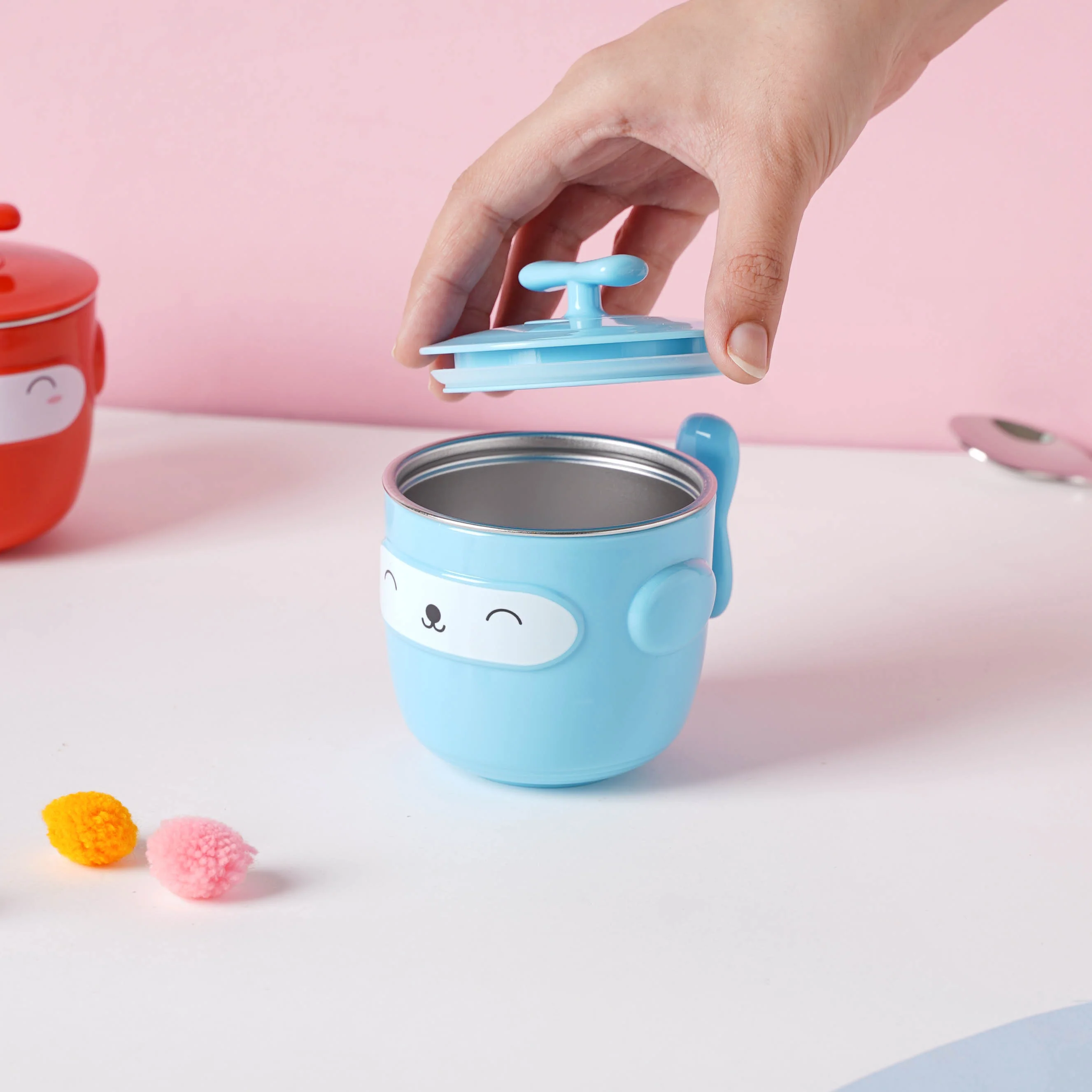 Cartoon Double Wall Stainless Steel Baby Bowl Blue 200 ml - Image 3
