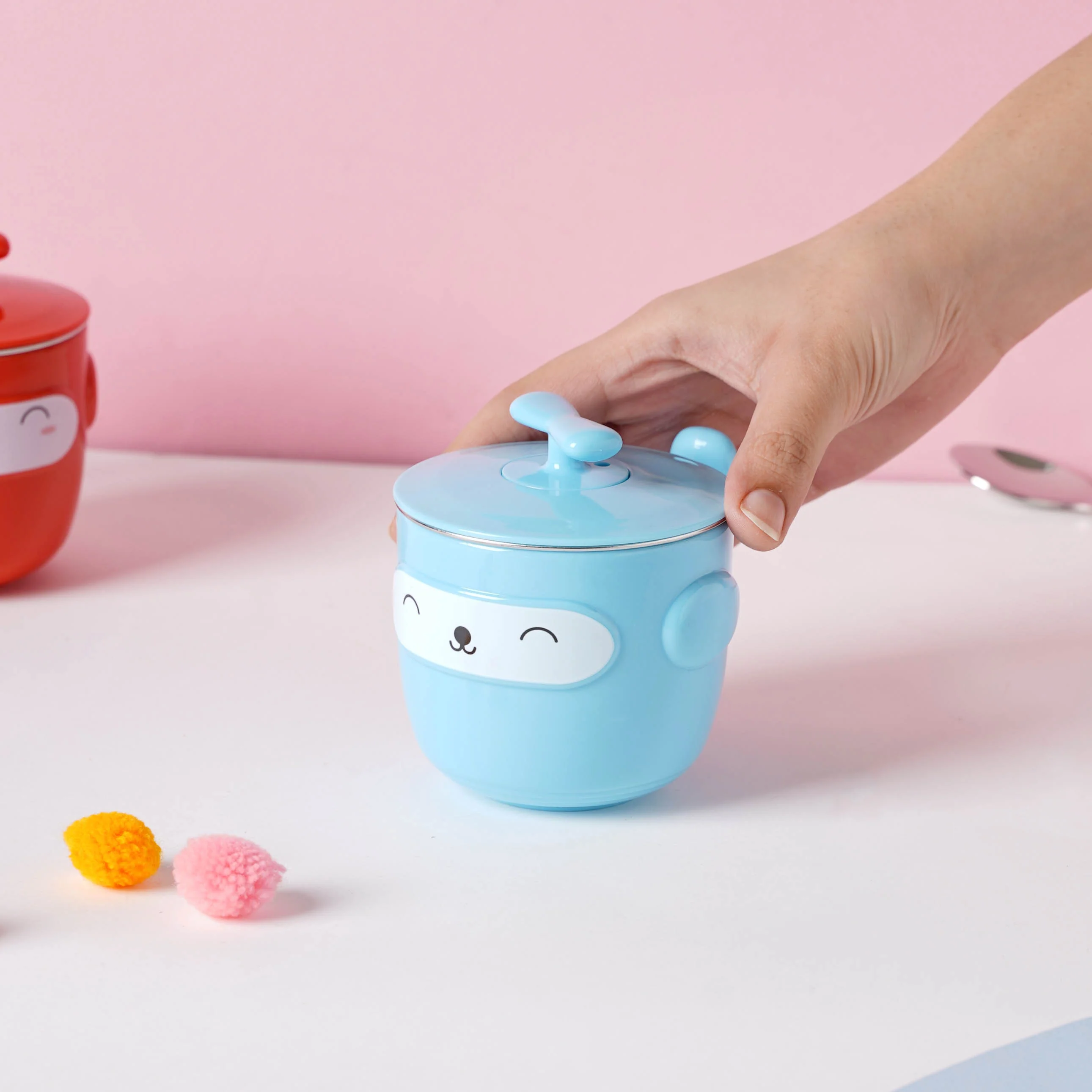 Cartoon Double Wall Stainless Steel Baby Bowl Blue 200 ml - Image 7