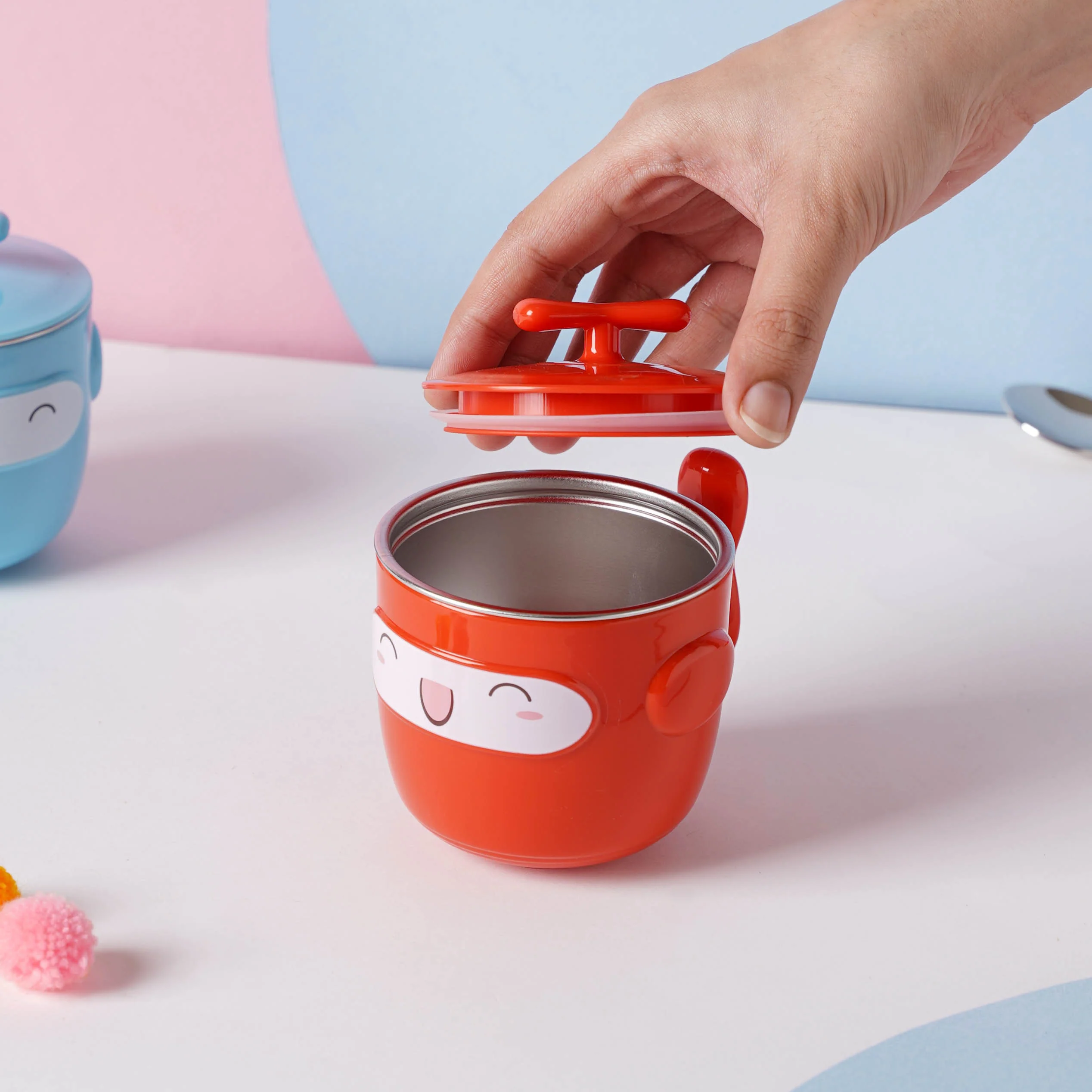 Cartoon Double Wall Stainless Steel Baby Bowl Red 200 ml - Image 3