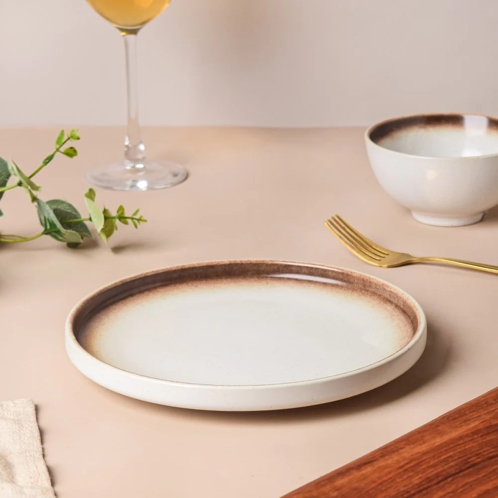 Cavern Clay Ceramic Snack Plate White Brown 8 Inch - Image 3