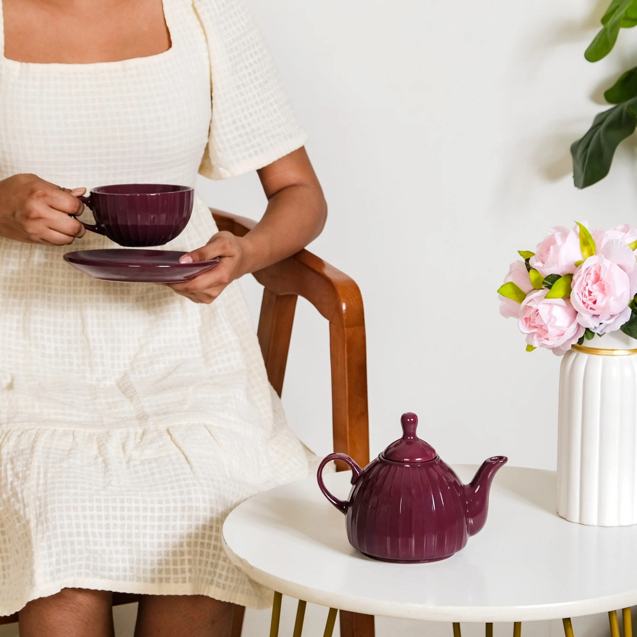 Ceramic Ambrosia One Cup Tea Set Plum - Image 4
