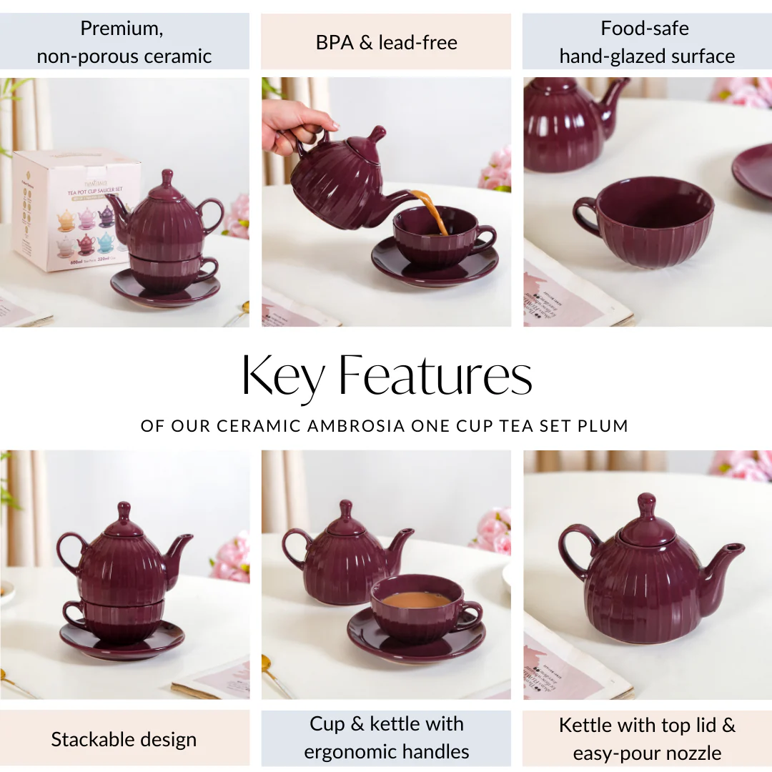Ceramic Ambrosia One Cup Tea Set Plum - Image 6