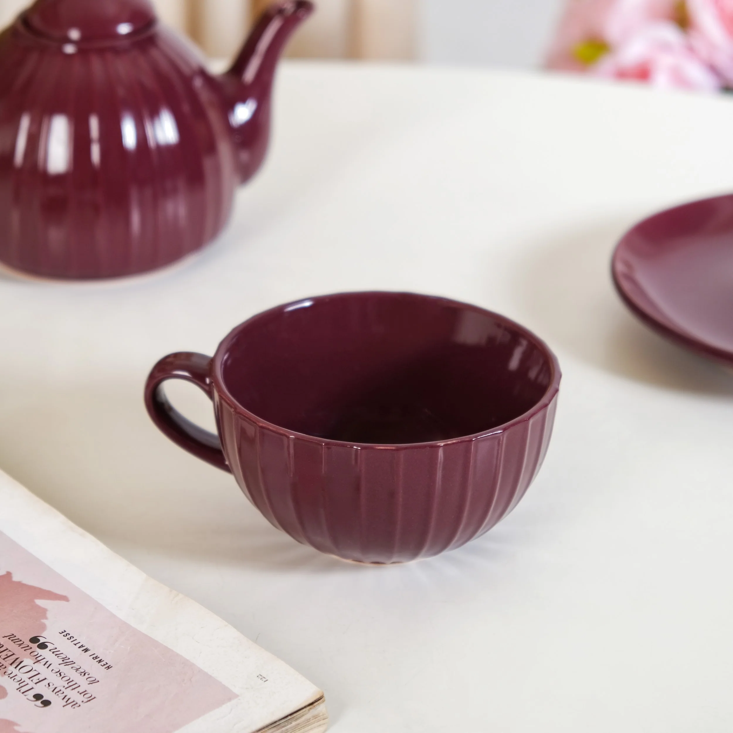 Ceramic Ambrosia One Cup Tea Set Plum - Image 7