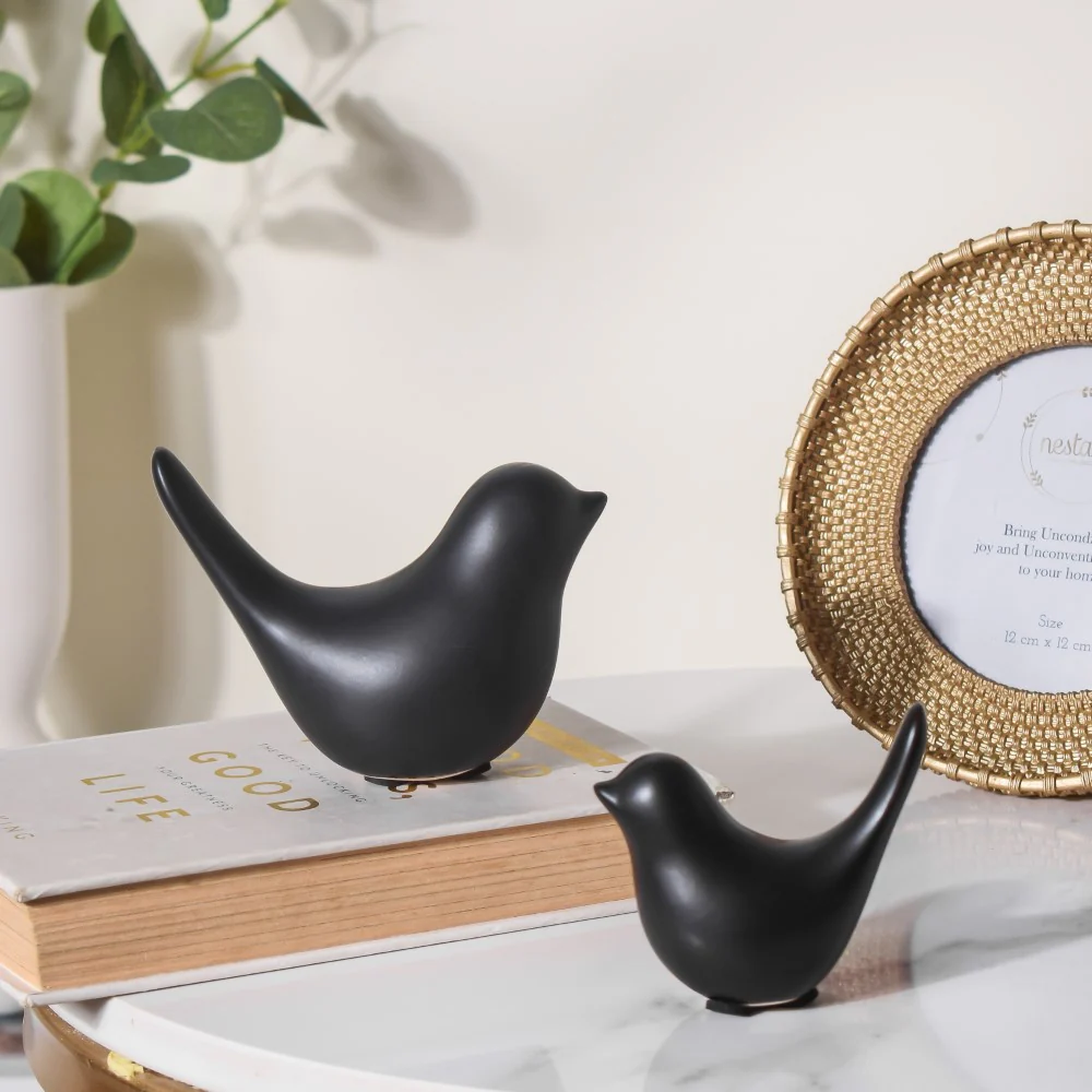 Ceramic Bird Showpiece Black Set Of 2