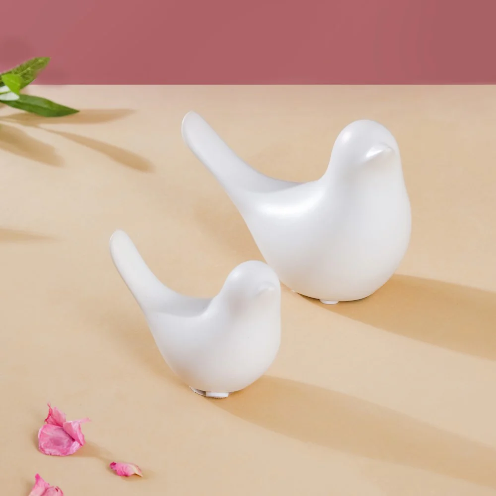 Ceramic Bird Showpiece White Set Of 2