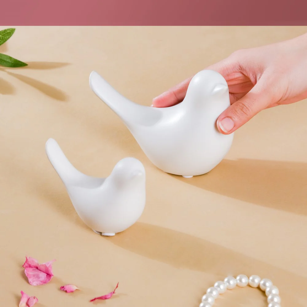 Ceramic Bird Showpiece White Set Of 2 - Image 2