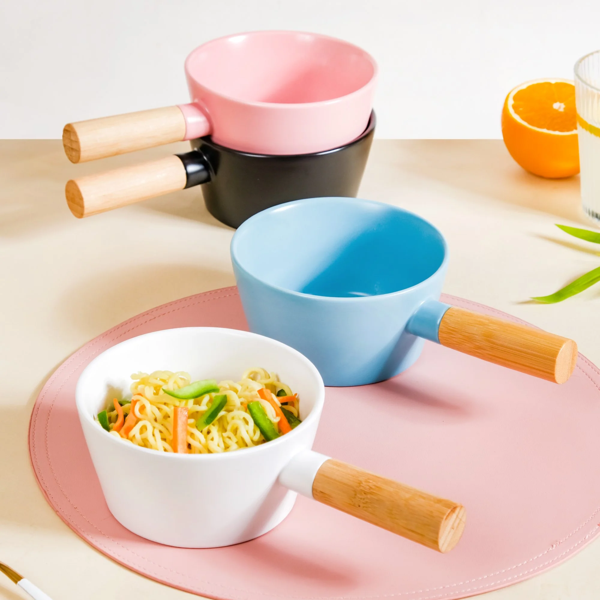 Ceramic Bowl With Wooden Handle Blue 450 ml - Image 2