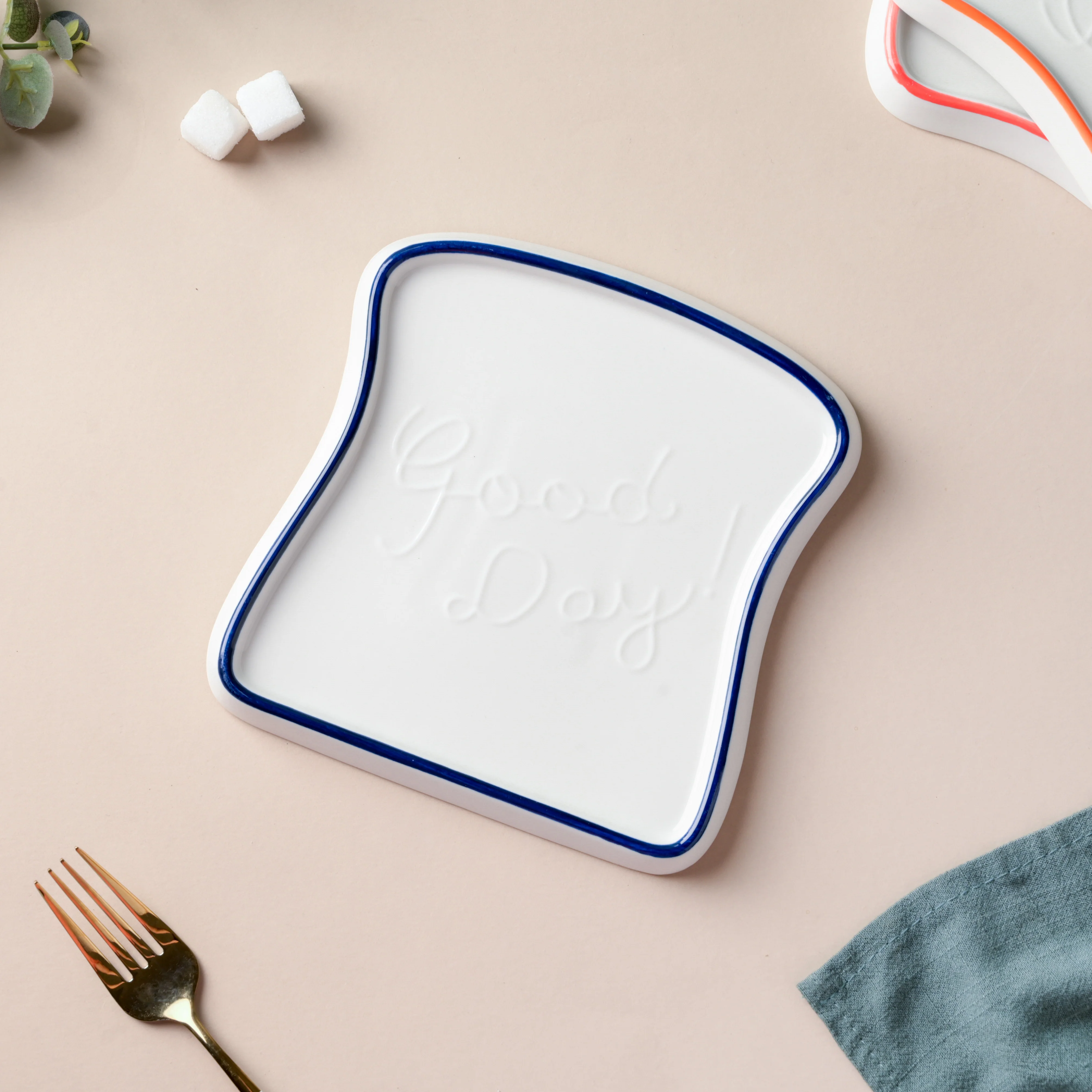 Ceramic Bread Plate Blue Rim - Image 5