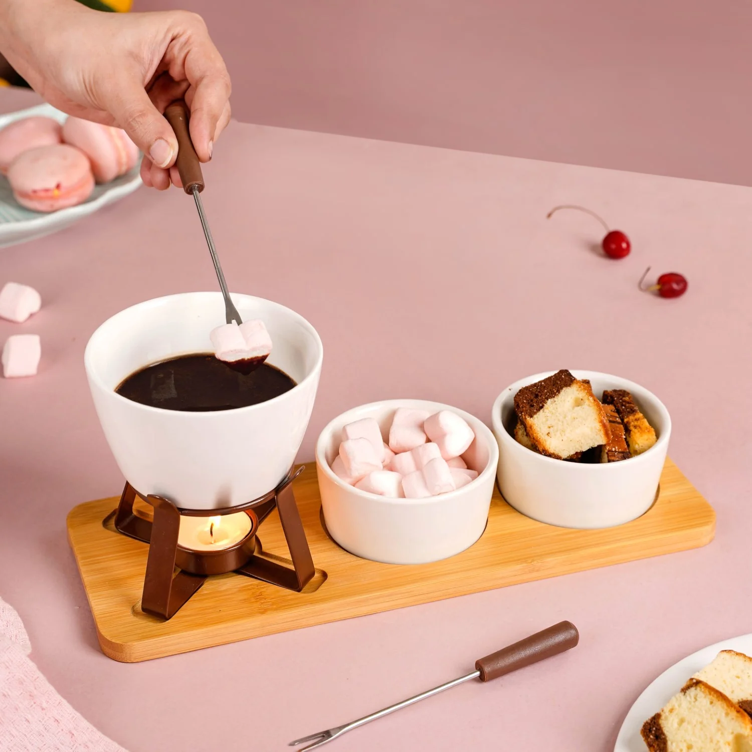 Ceramic Chocolate Fondue Set With Two Bowls And Tray - Image 3