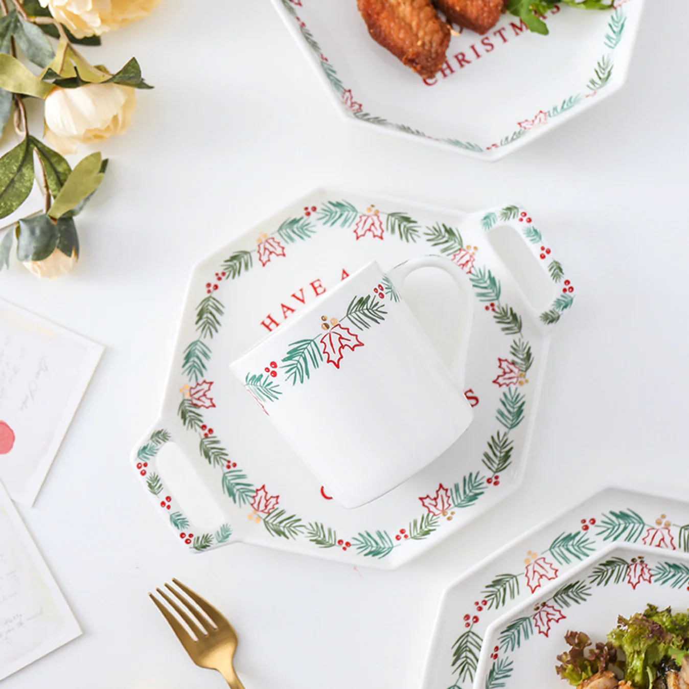 Ceramic Christmas Platter With Handle - Image 2