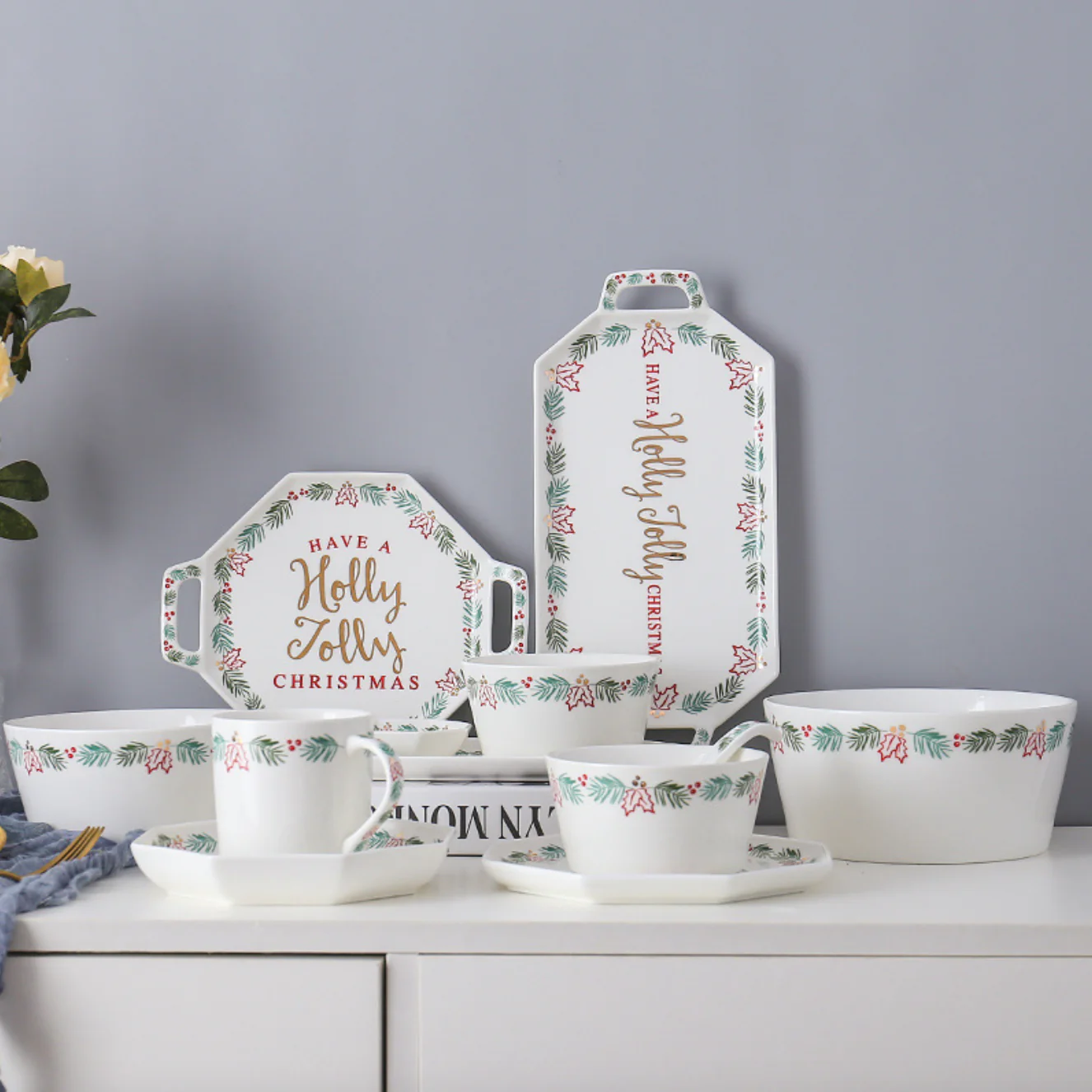 Ceramic Christmas Platter With Handle - Image 6