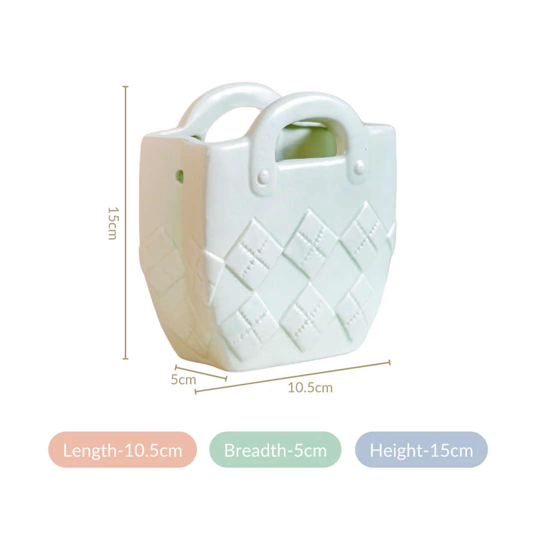 Ceramic Handbag Mini Vase For Home Decoration Mint Green - Image 4