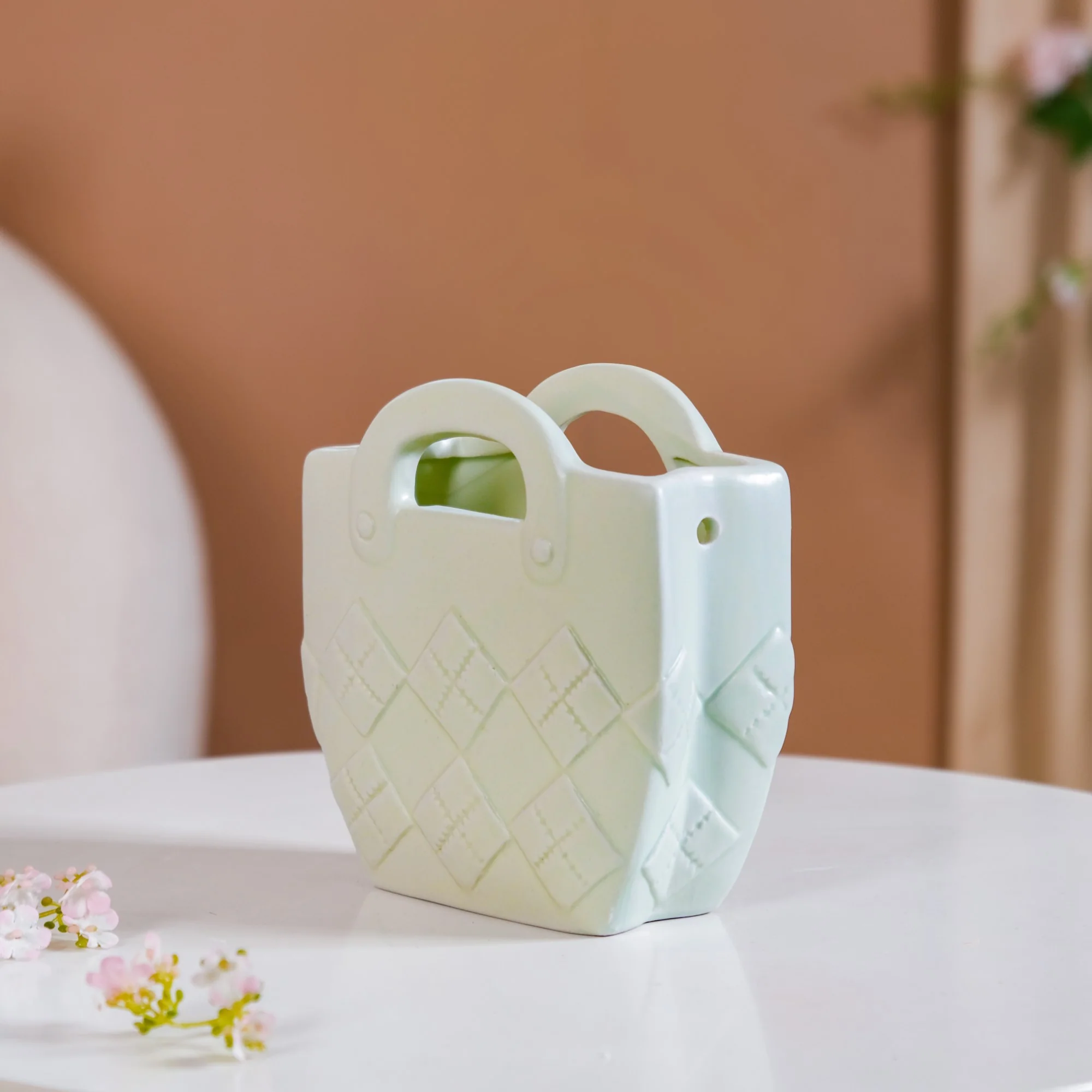 Ceramic Handbag Mini Vase For Home Decoration Mint Green - Image 9