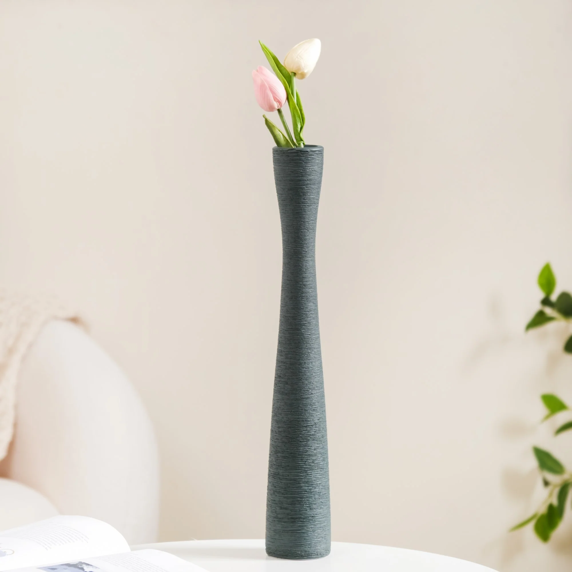 Ceramic Matte Finish Textured Thin Vase