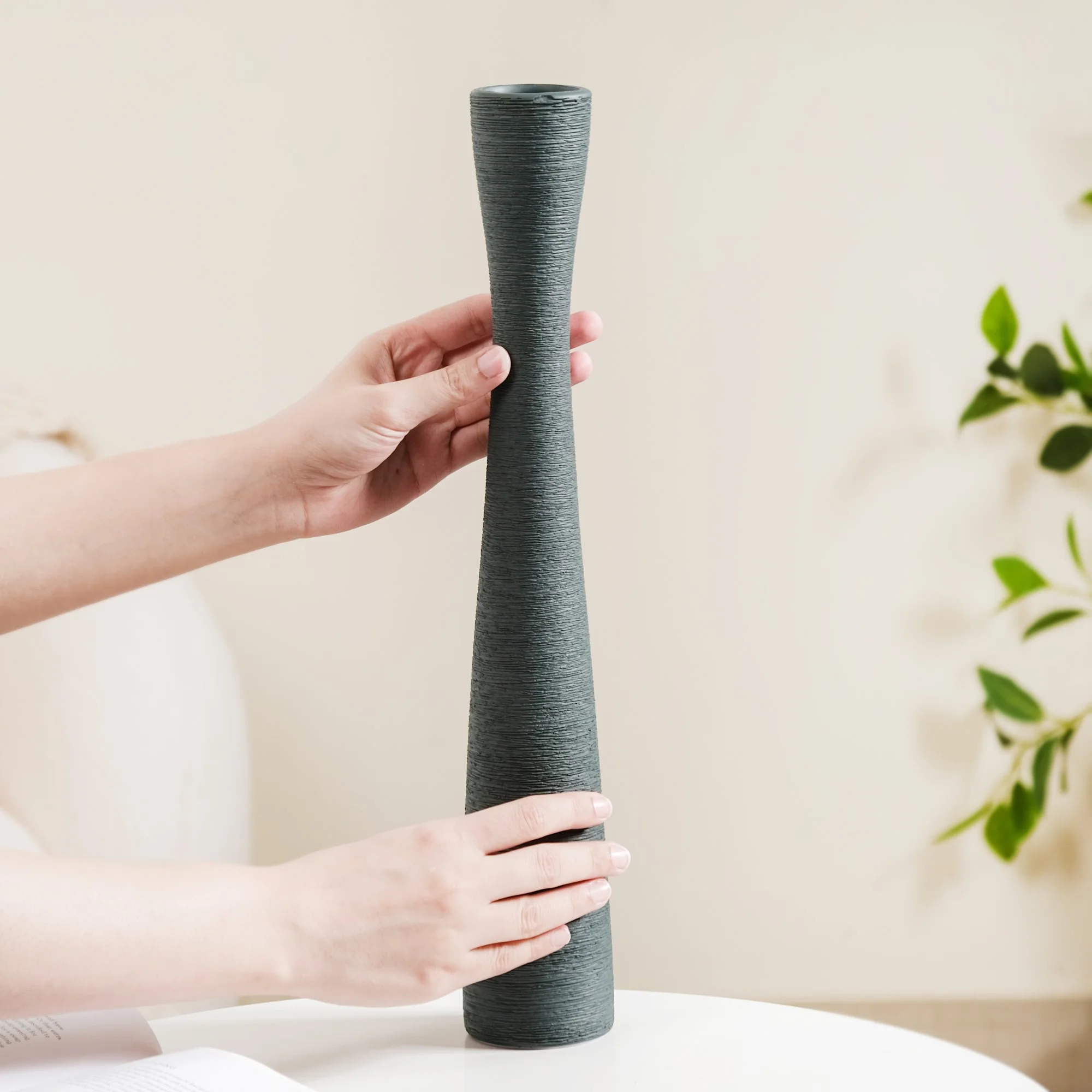Ceramic Matte Finish Textured Thin Vase - Image 2