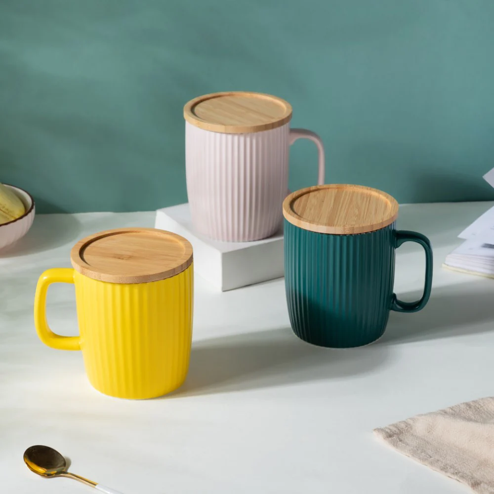 Ceramic Mug with Wooden Lid Green - Image 7