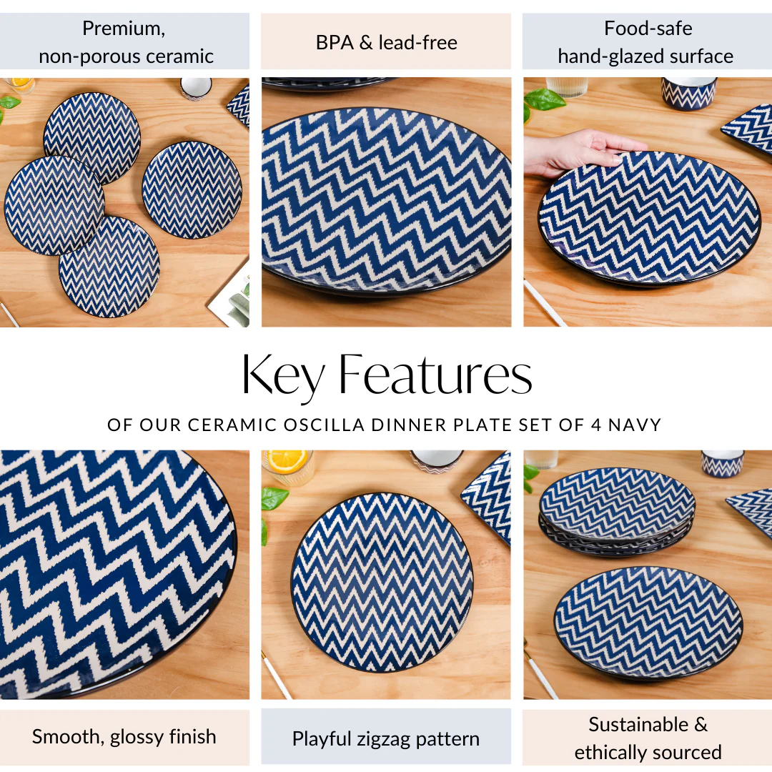 Ceramic Oscilla Dinner Plate Set Of 4 Navy 11 Inch - Image 5