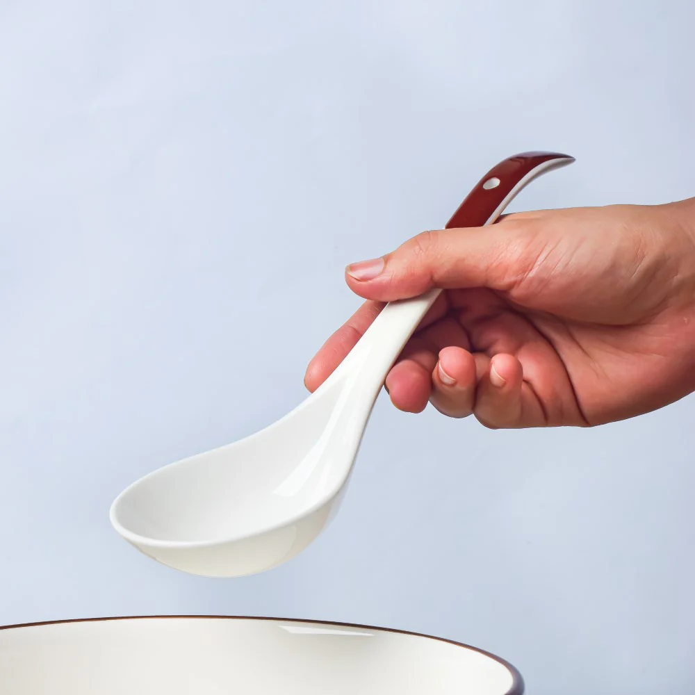 Ceramic Serving Spoon White And Brown - Image 2