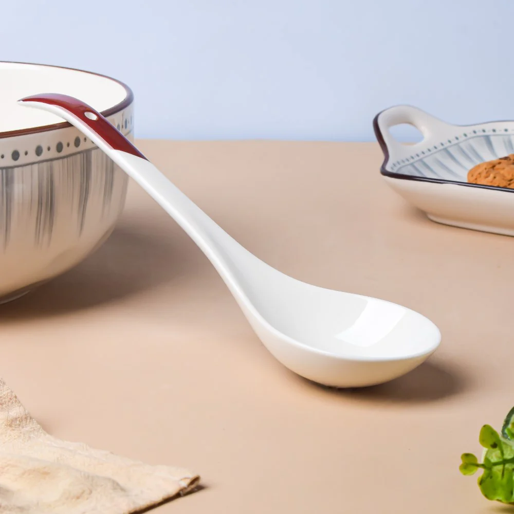 Ceramic Serving Spoon White And Brown - Image 3