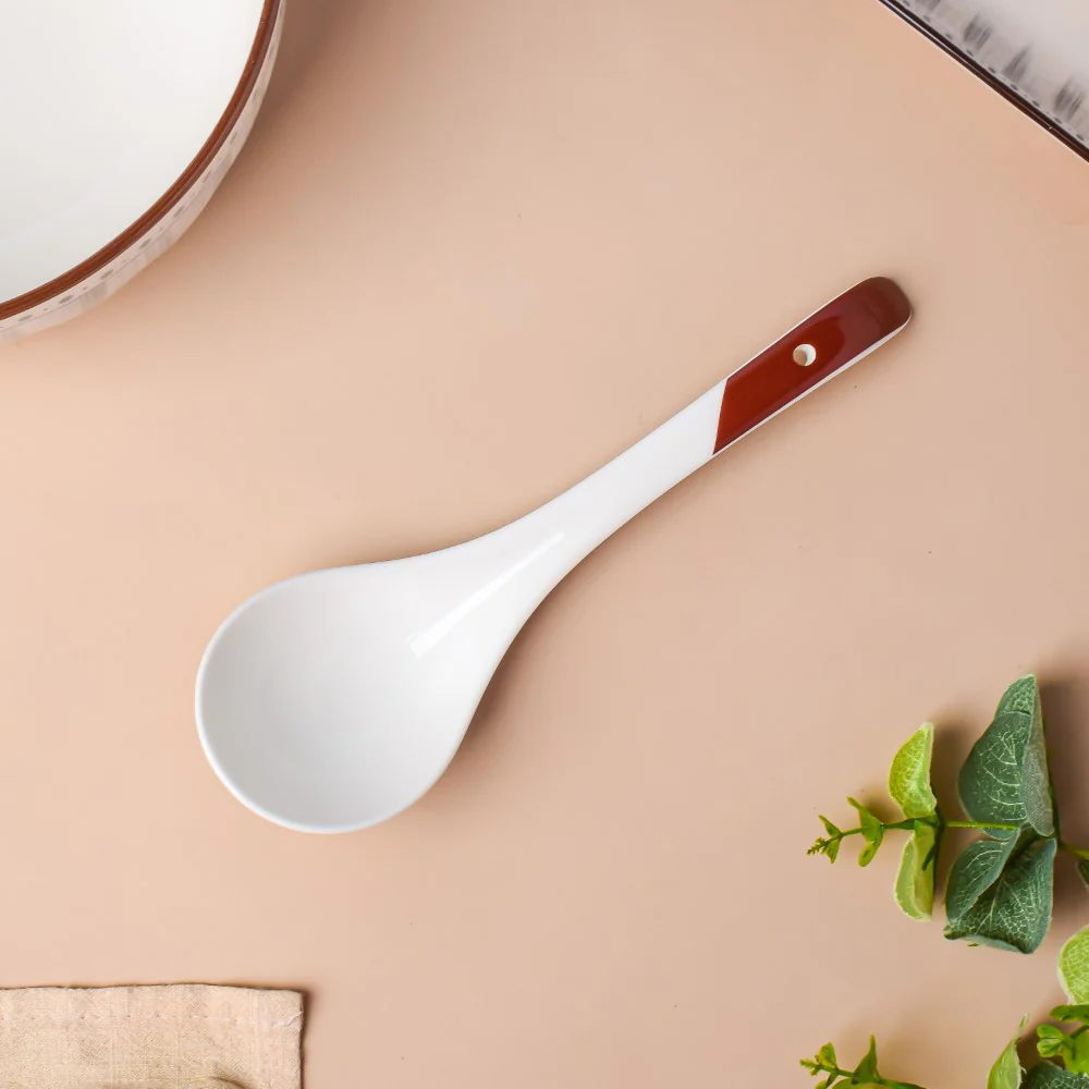Ceramic Serving Spoon White And Brown - Image 4