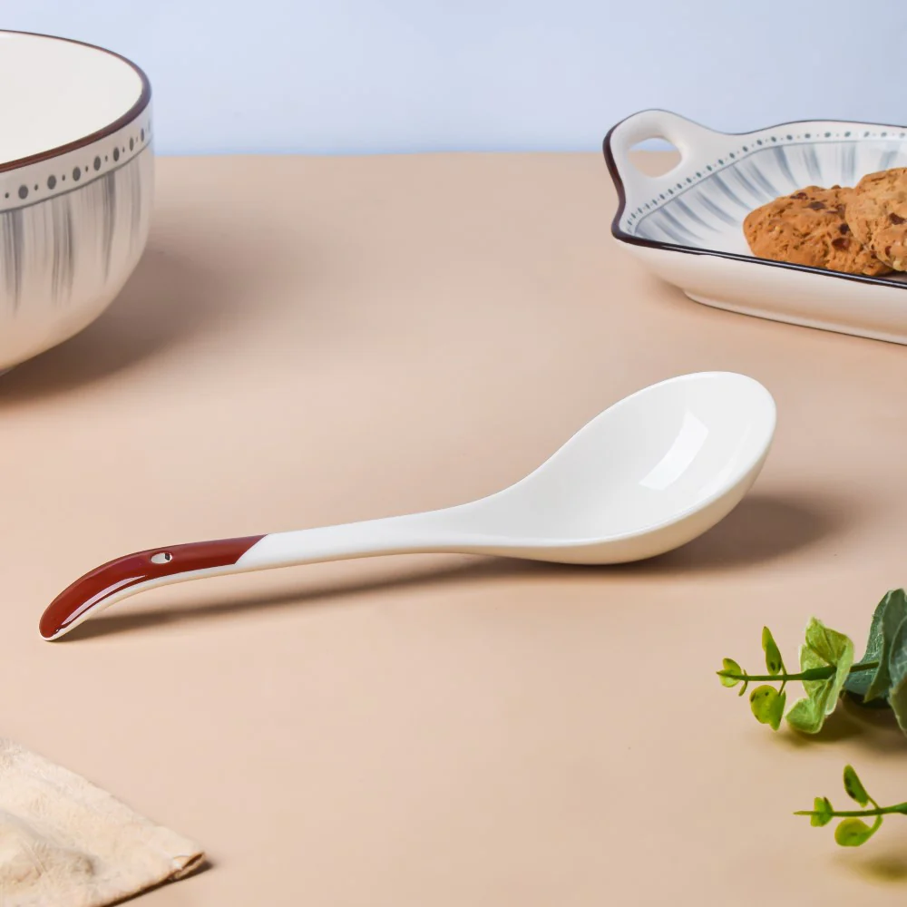 Ceramic Serving Spoon White And Brown - Image 6