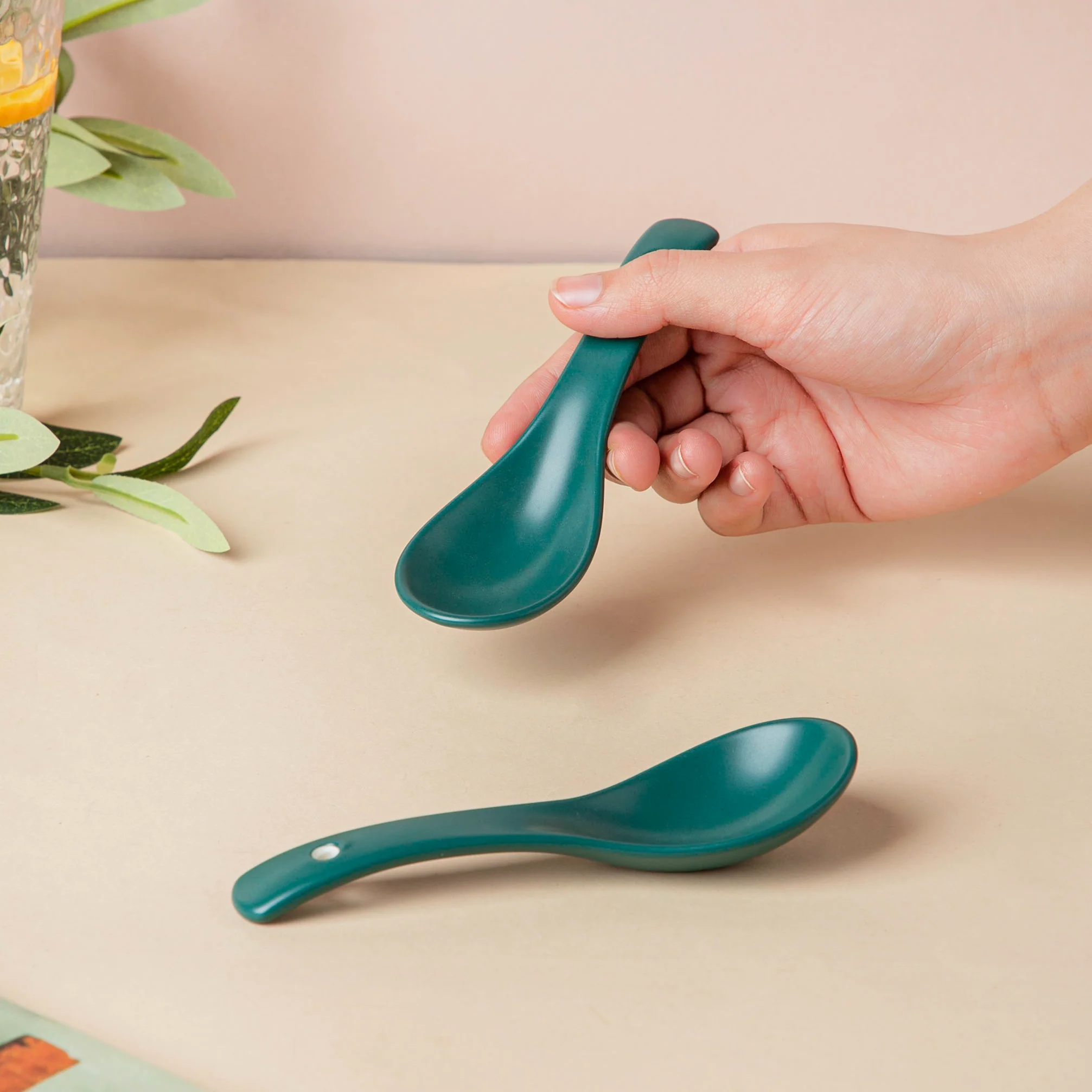 Ceramic Soup Spoon Dark Green Set of 2 - Image 2