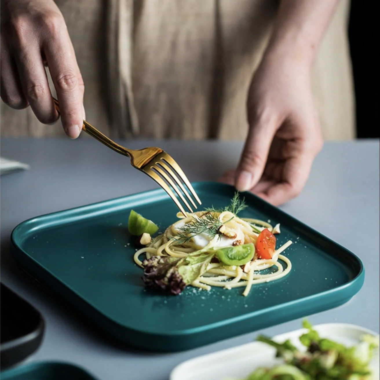 Ceramic Square Dining Plate Green - Image 3