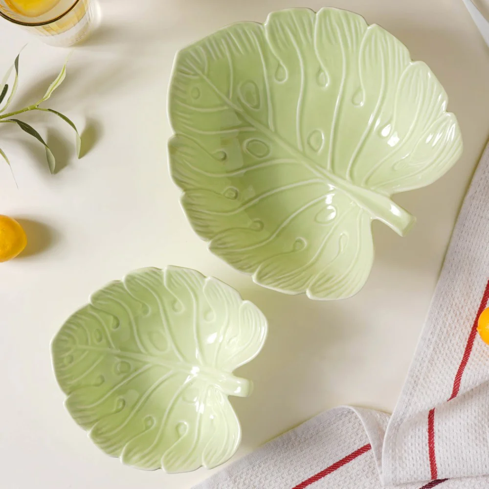Ceramic Taro Leaf Serving Bowl Light Green 700 ml - Image 9