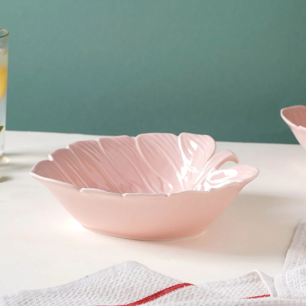 Ceramic Taro Leaf Serving Bowl Pink 700 ml - Image 6