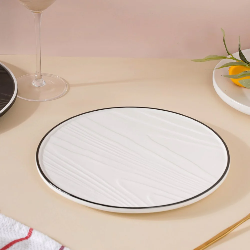 Ceramic Wooden Texture Round Platter White 9.5 Inch - Image 3