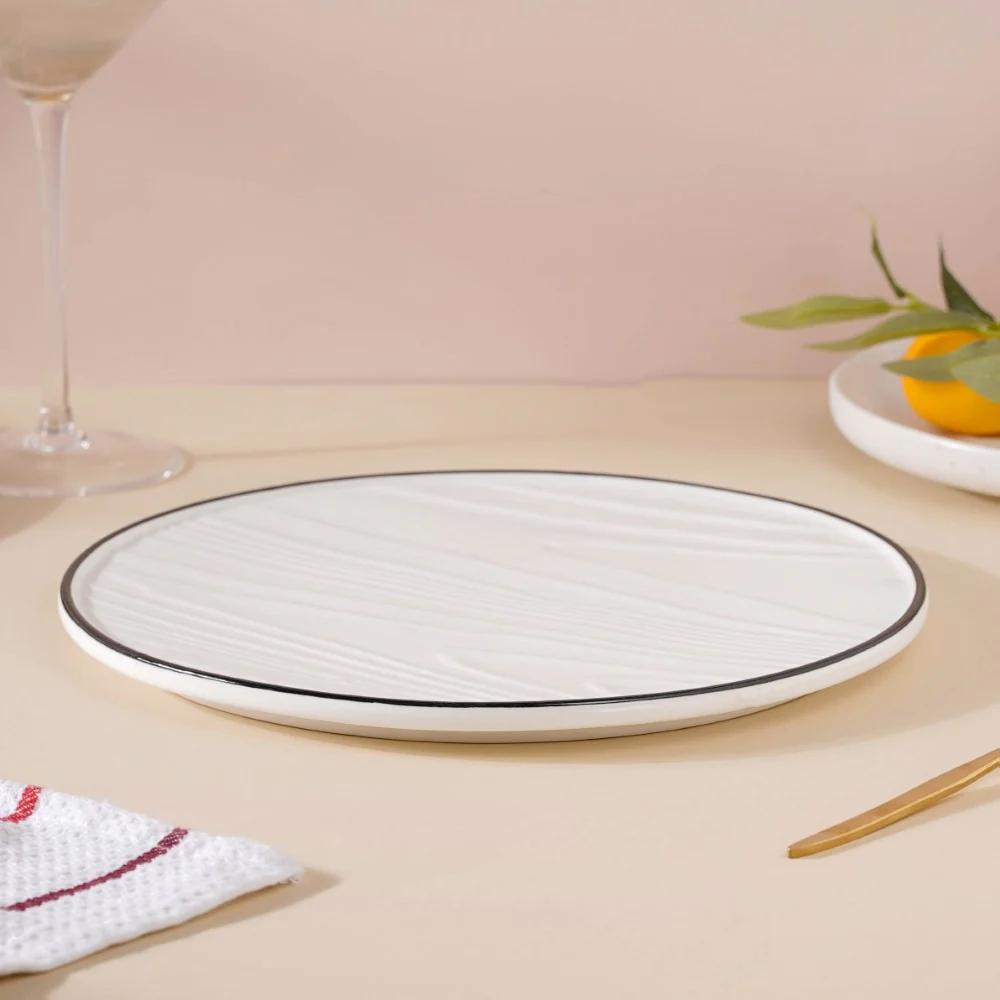 Ceramic Wooden Texture Round Platter White 9.5 Inch - Image 4
