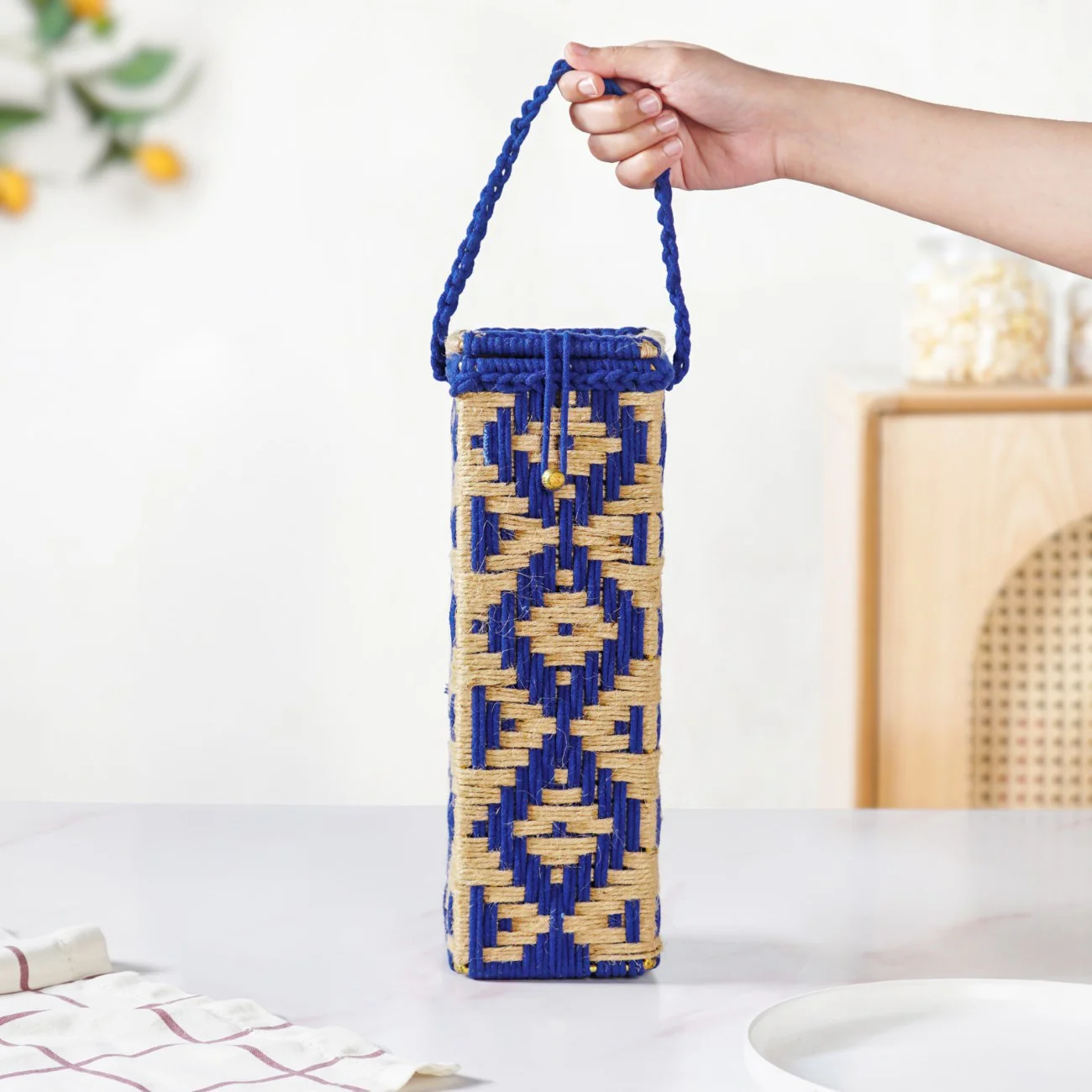 Champagne Bottle Holder Basket Blue - Image 3