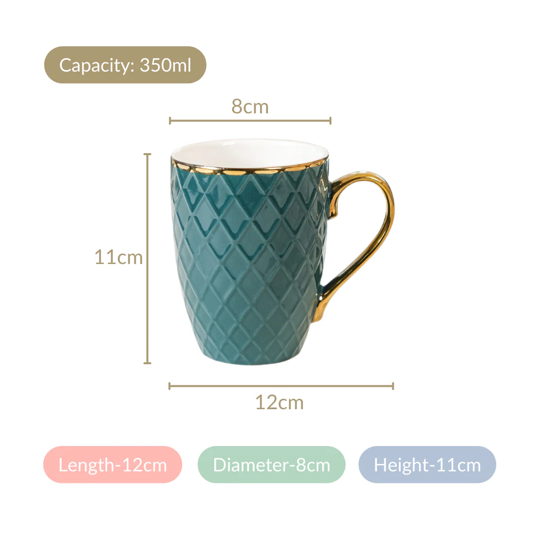 Checks Embossed Cup Set of 6 Green 330ml - Image 5
