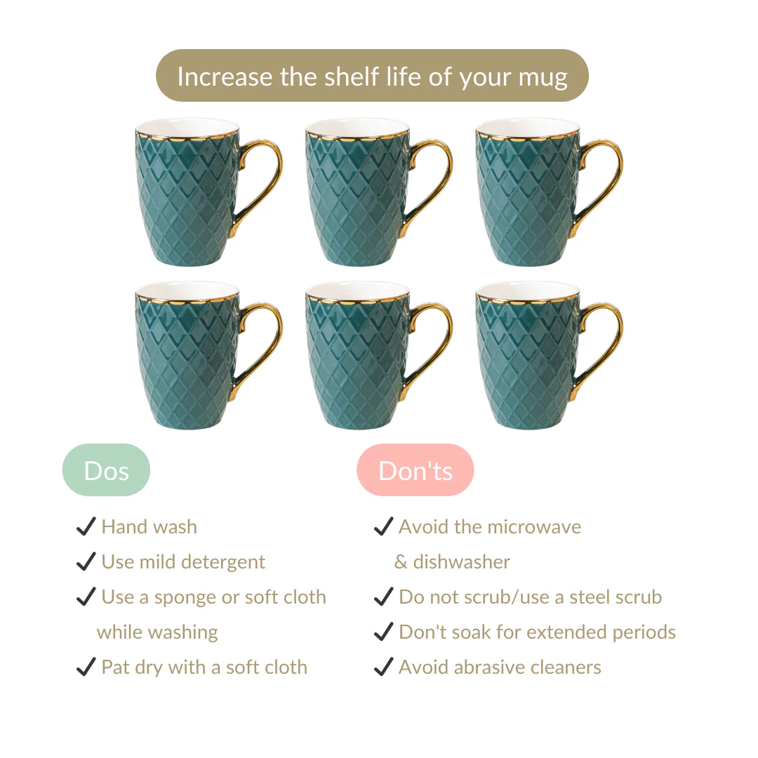 Checks Embossed Cup Set of 6 Green 330ml - Image 6