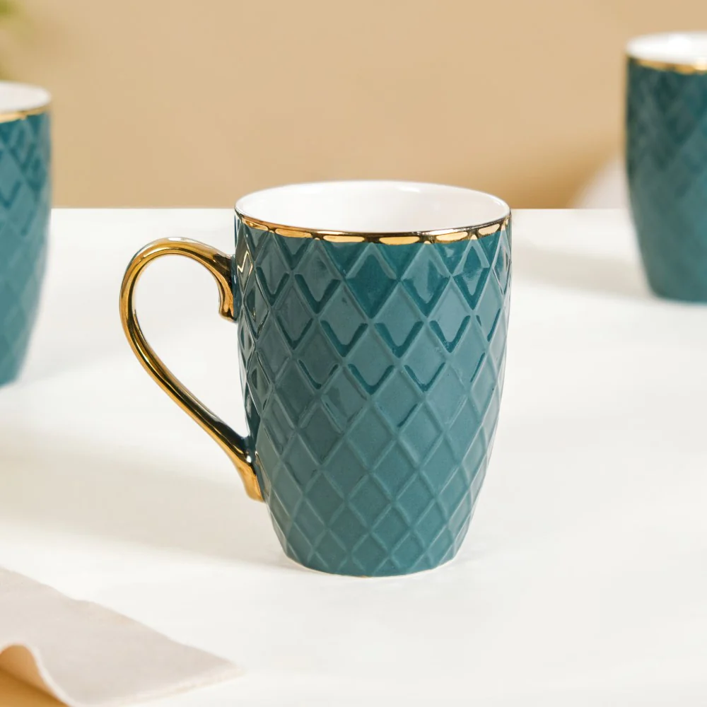 Checks Embossed Cup Set of 6 Green 330ml - Image 9