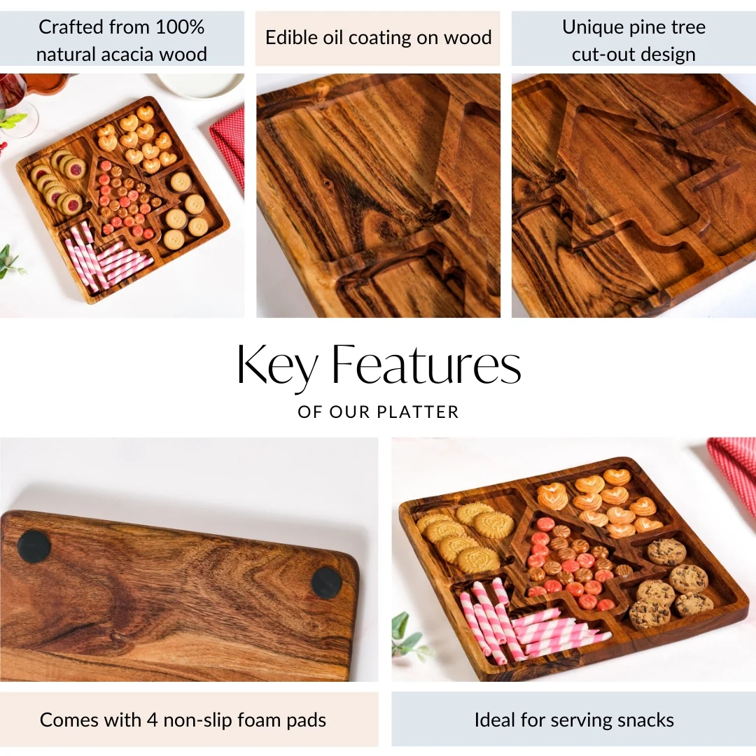 Christmas Tree Acacia Wood Serving Platter 30x30cm - Image 5