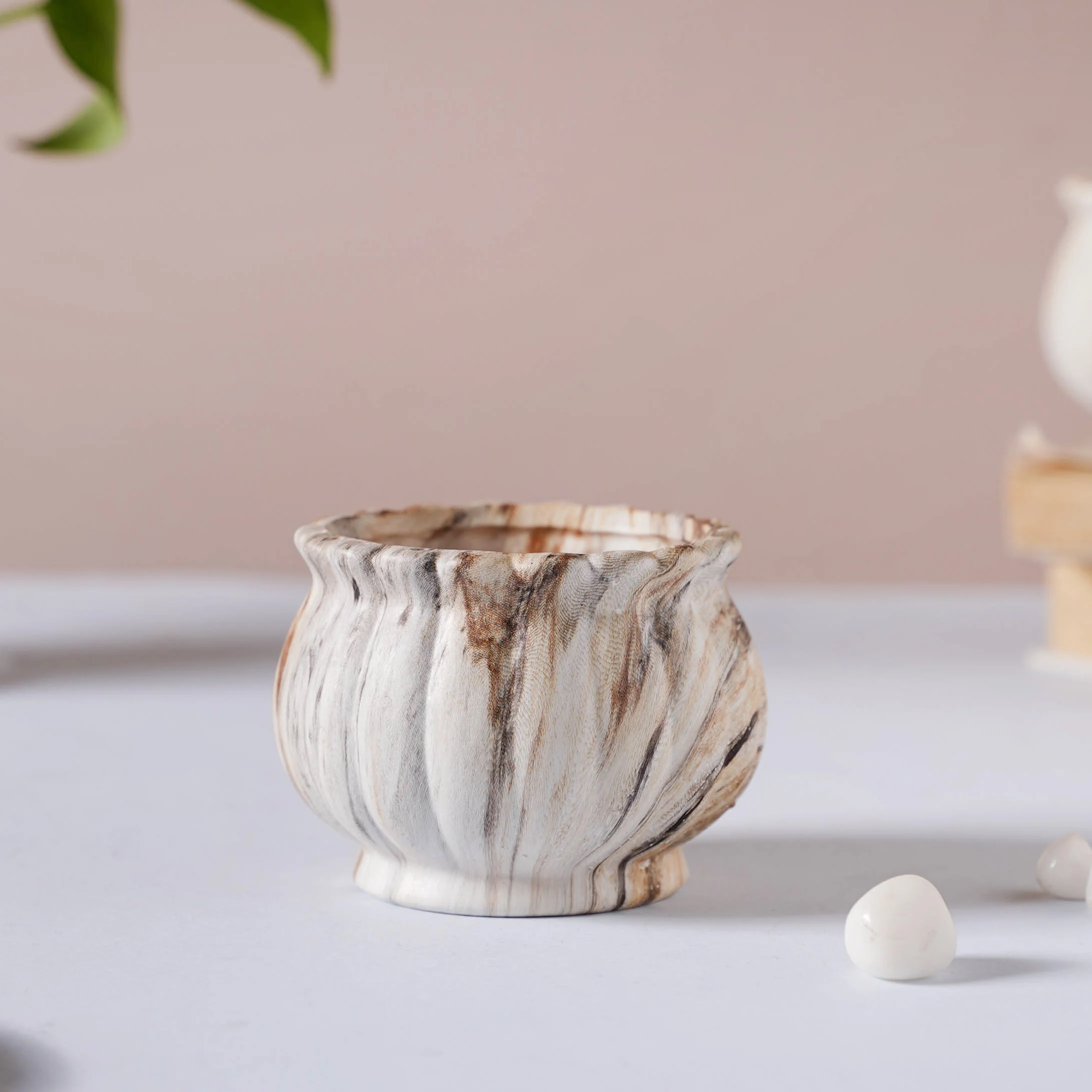 Cinzia Marble Patterned Planter With Coaster - Image 11