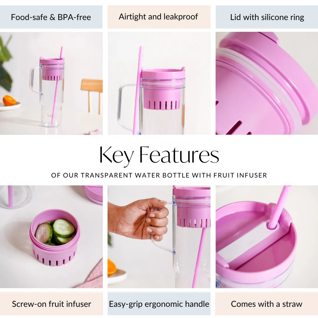 Citrify Large Spillproof Water Bottle With Fruit Infuser Pink Flamingo 1210ml - Image 6