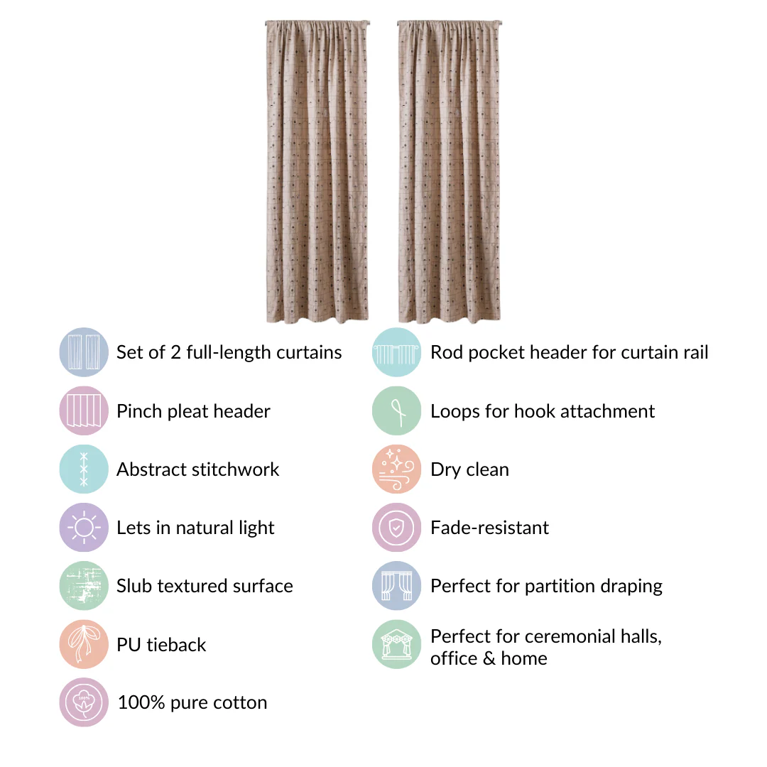 Classic Beige Full Length Embroidered Curtain Set Of 2 84x54 Inch - Image 6