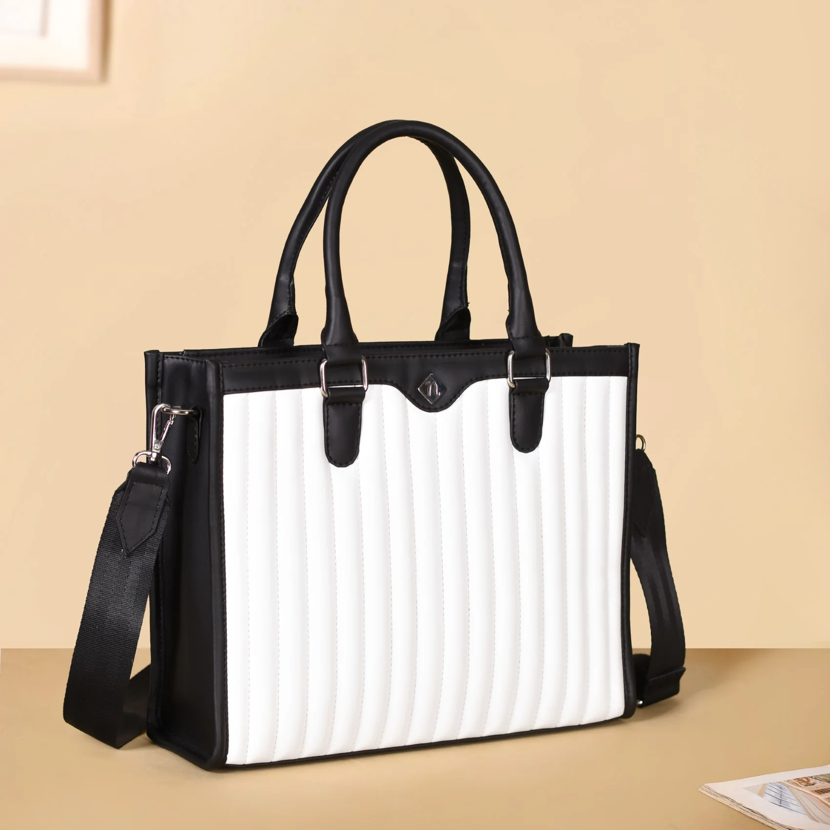 Classic Chic Black And White Tote Bag With Sling - Image 7