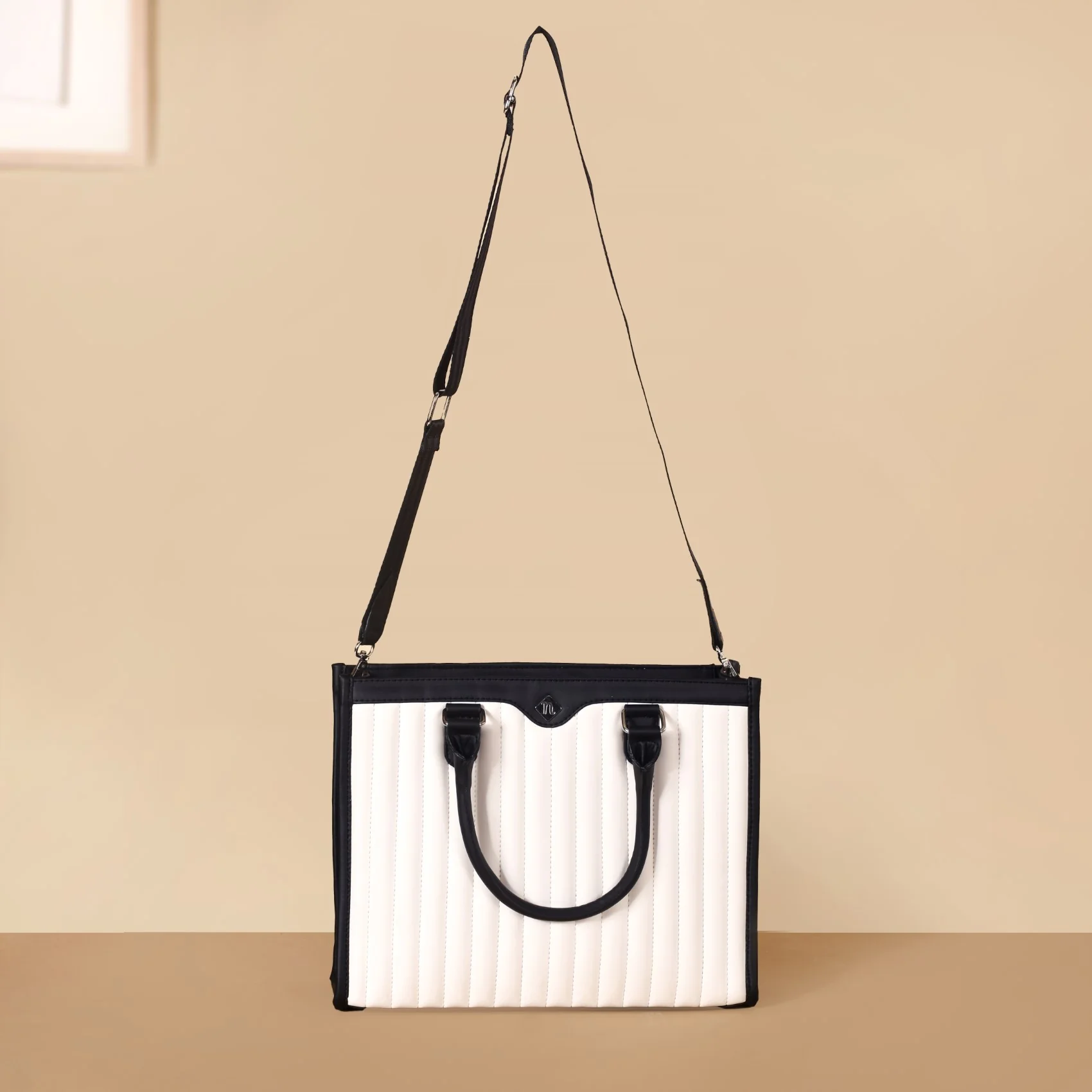 Classic Chic Black And White Tote Bag With Sling - Image 9