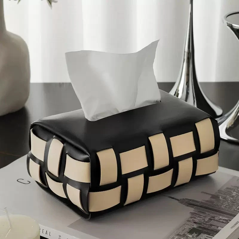 Classic Vegan Leather Tissue Box Black And White - Image 6