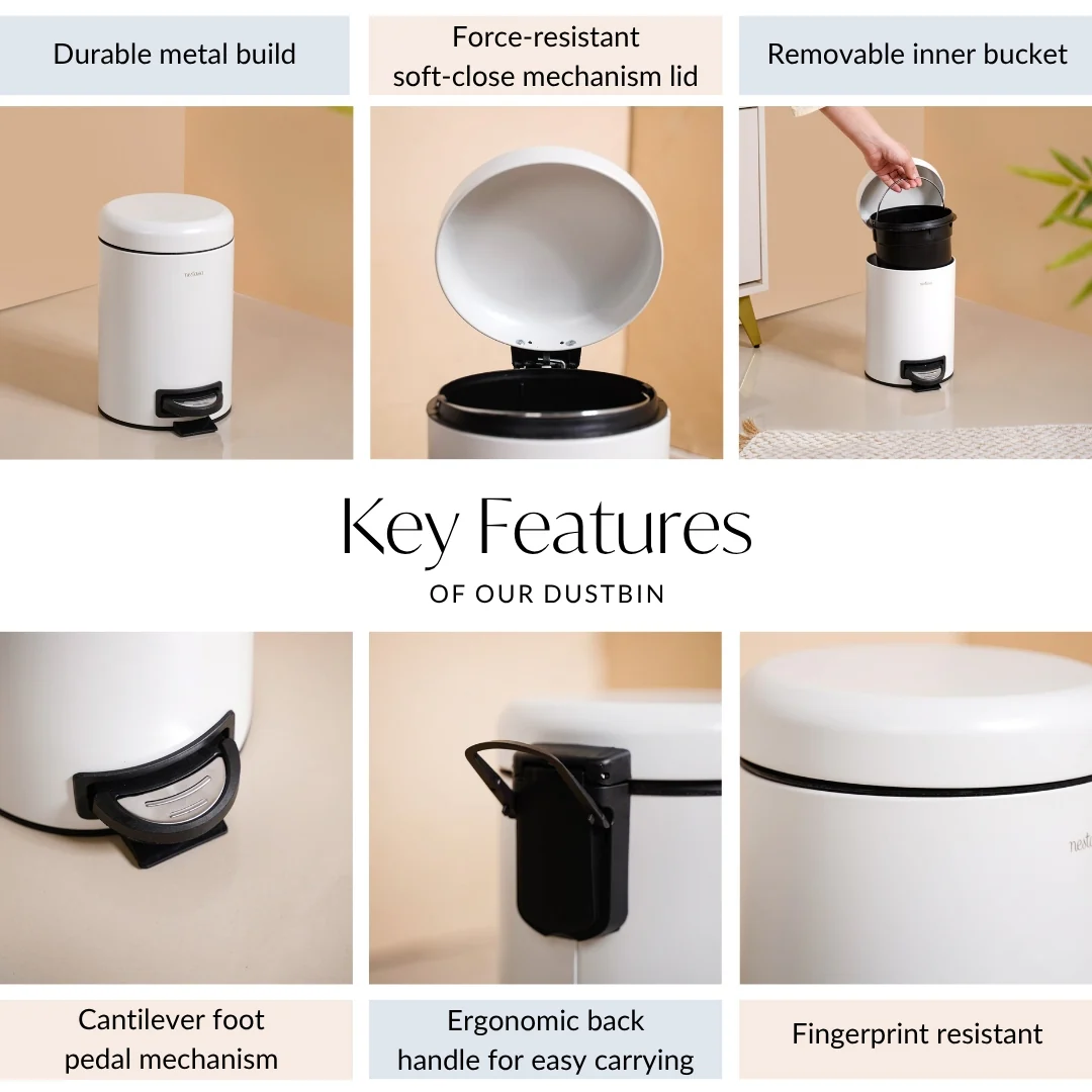 Clean Curve Pedal Operated Metal Dustbin With Bucket White 3000ml - Image 5