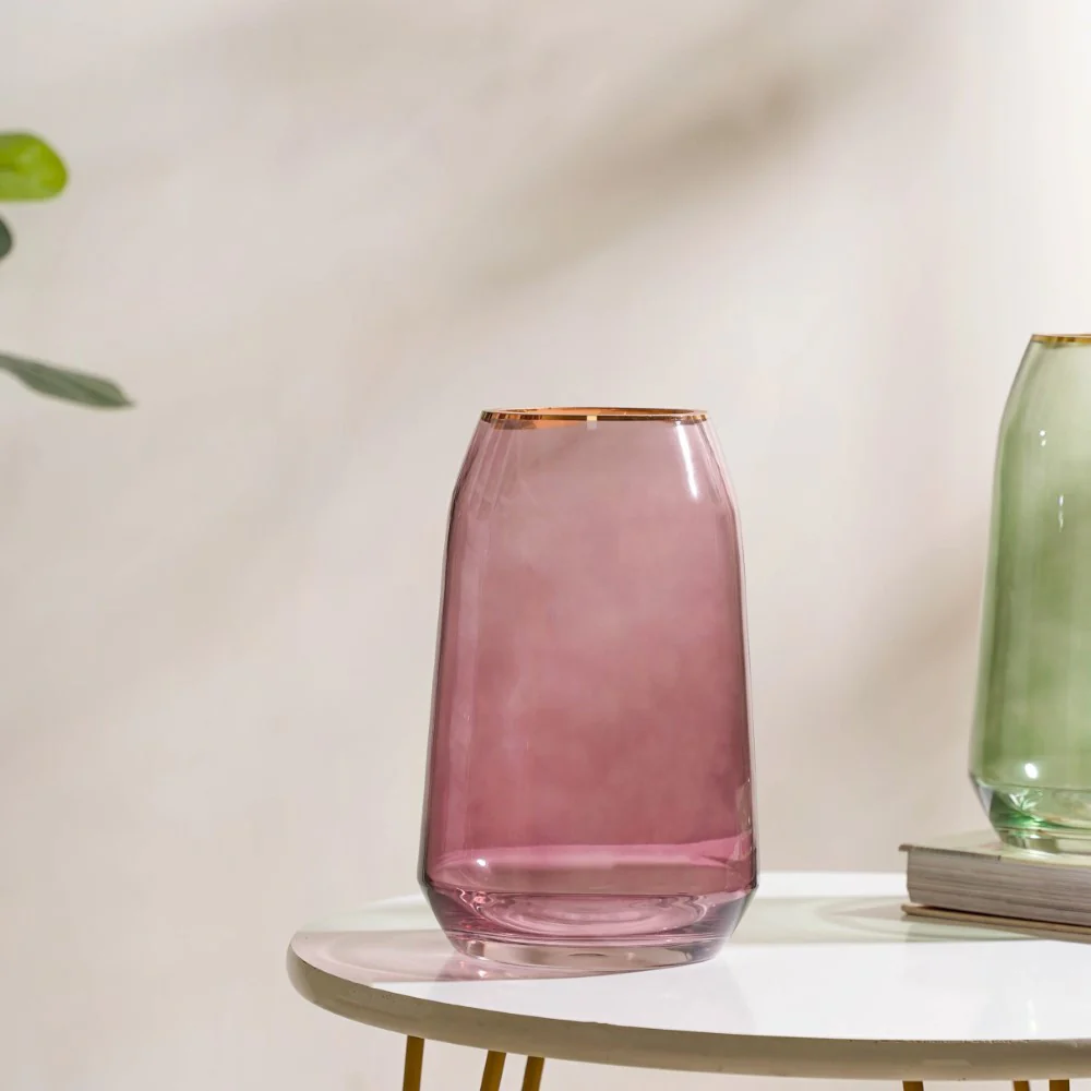 Clear Glass Gold Detailed Vase Purple 9 Inch - Image 4