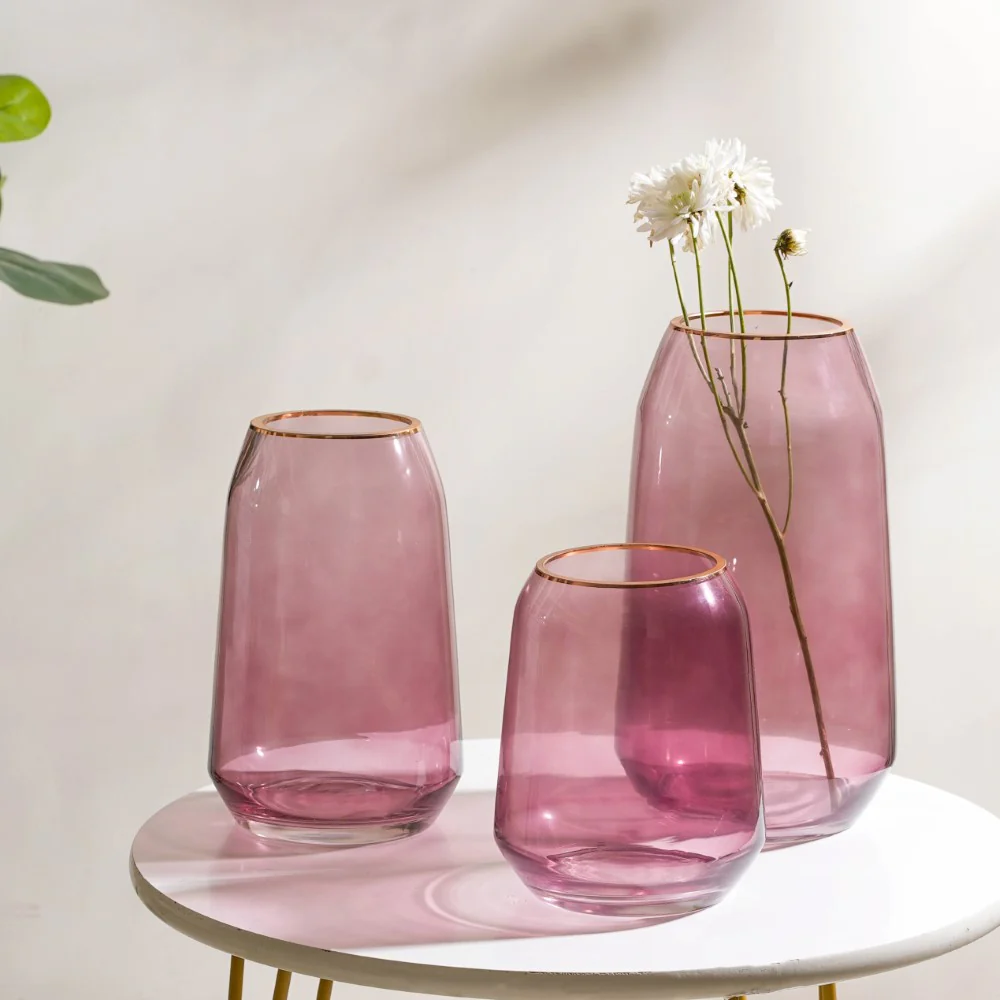 Clear Glass Gold Detailed Vase Purple 11 Inch - Image 7