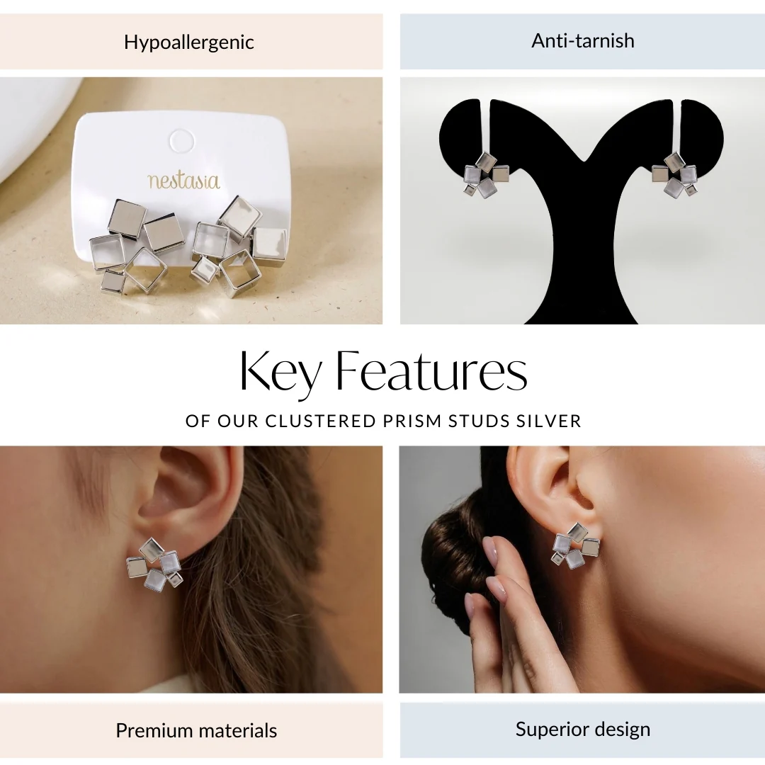 Clustered Prism Studs Silver - Image 4