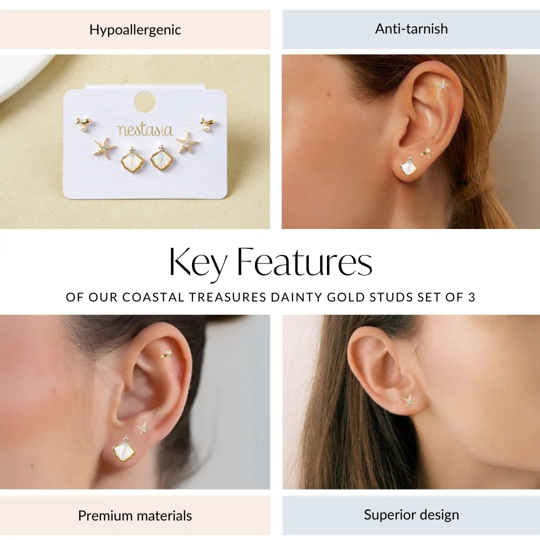 Coastal Treasures Dainty Gold Studs Set Of 3 - Image 4