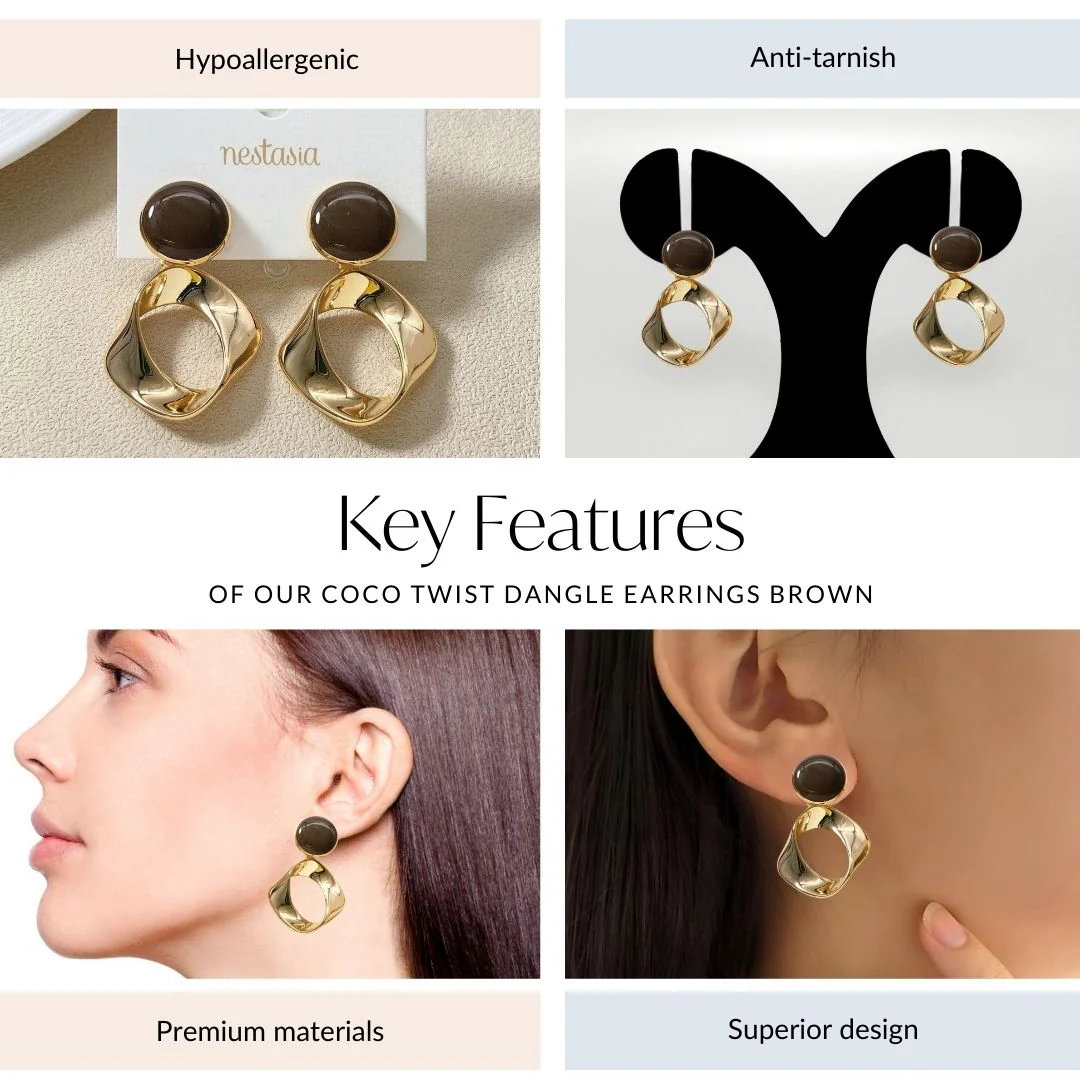 Coco Twist Dangle Earrings Brown - Image 4