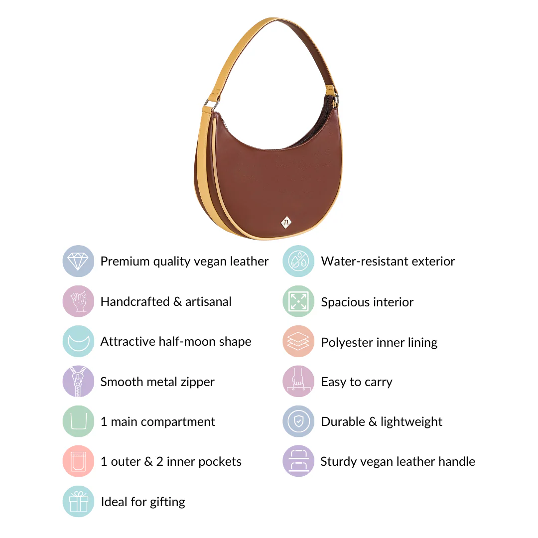 Coffee Brown Moon Handbag For Women - Image 11