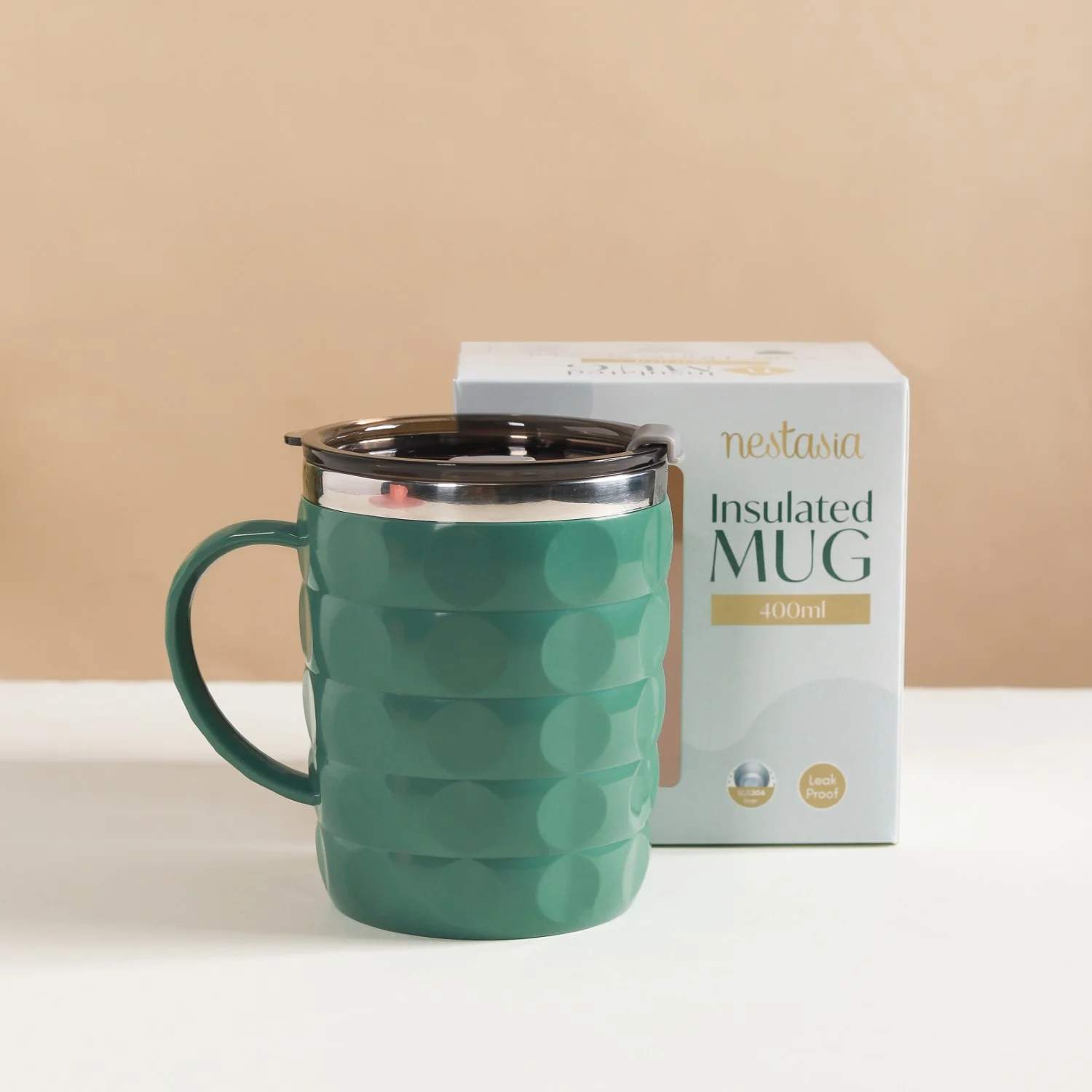 Coffee Mug With Lid Set Of 2 Green 400ml - Image 3